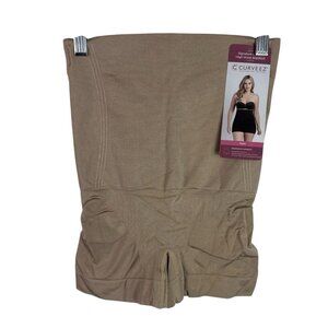 Curveez Women's L Firm Signature Control High Waist Boy Short Nude‎ Beige NWT